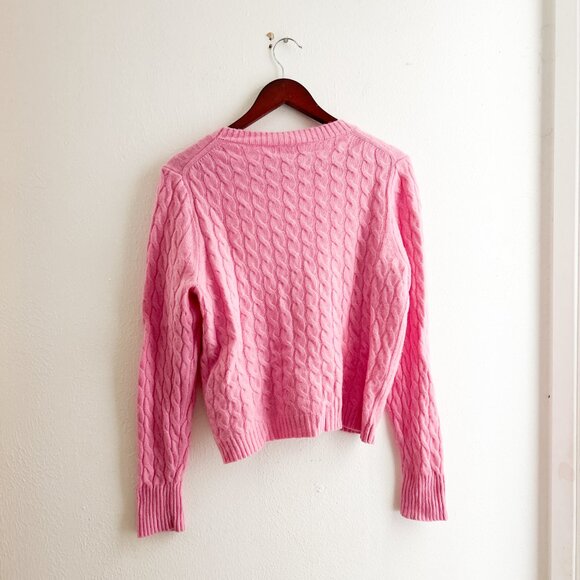 J. CREW Perfect Cashmere Cable-Knit Crewneck Sweater in Pink SZ L - Picture 3 of 7